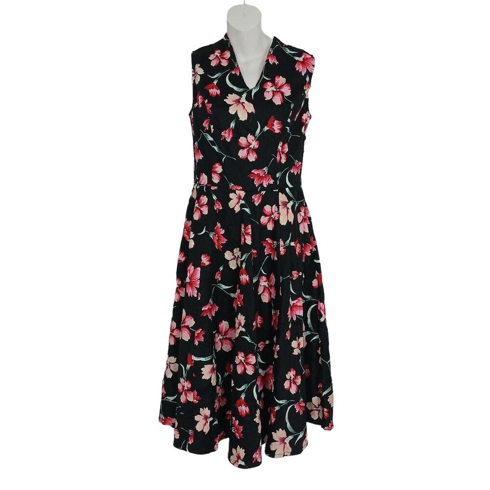 Orchid Bloom 22040 Black Pink Floral Dress Size 6 NWT Sleeveless V-neck Flare